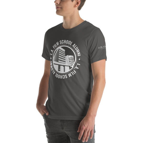 LAFS Alumni Building on Front with Logo on Sleeve Unisex T-shirt