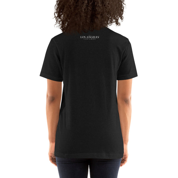 LAFS Alumni Building on Front Pocket with Logo on Back Unisex T-shirt