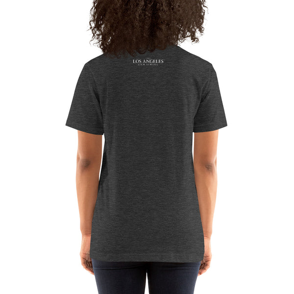LAFS Alumni Building on Front Pocket with Logo on Back Unisex T-shirt