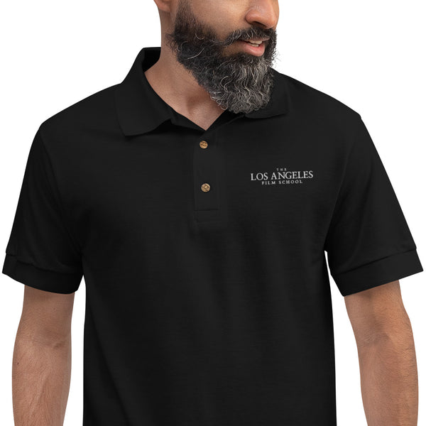 LA Film School Black Embroidered Polo Shirt