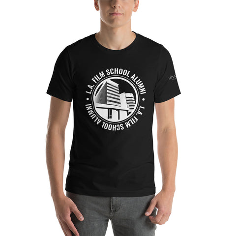 LAFS Alumni Building on Front with Logo on Sleeve Unisex T-shirt